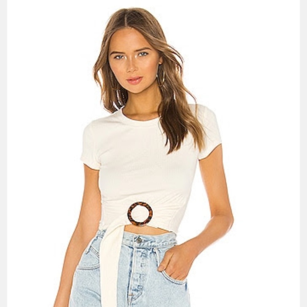 Lovers + Friends Cream Tie-Front Short Sleeve Tee